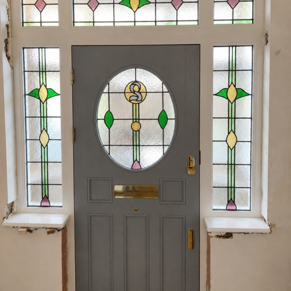 front door stain glass inide